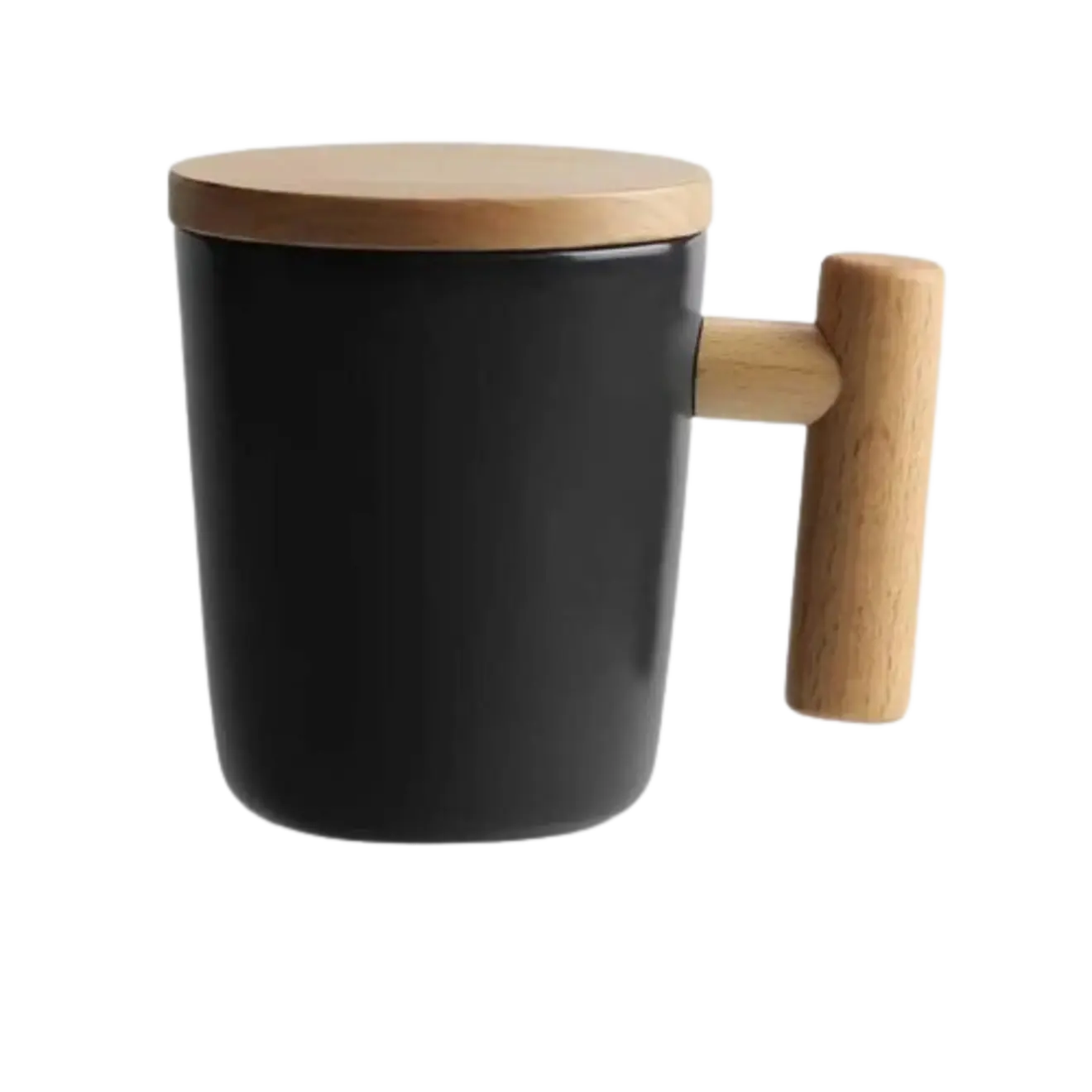 Black mug with bamboo lid & handle Printing